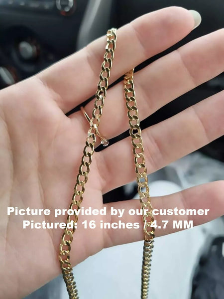 14K Solid Yellow Gold Curb Cuban Link Chain Necklace, 2.6mm to 10mm Wide