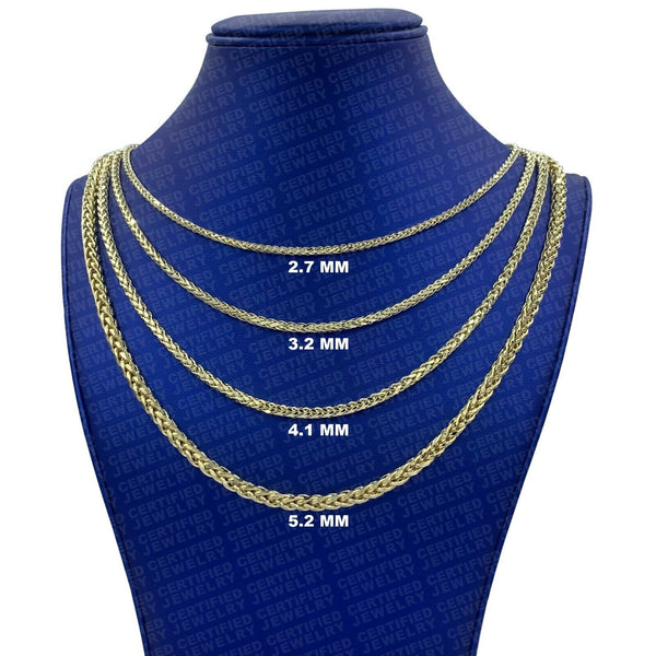 14K Yellow Gold Diamond Cut Round Wheat Chain Necklace, 2.7mm to 5.2mm Wide