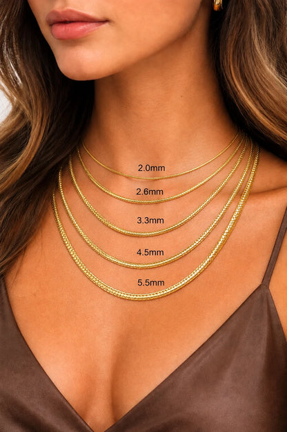 Solid 14k Gold Oval Snake Chain, 2.0mm to 5.5mm Wide