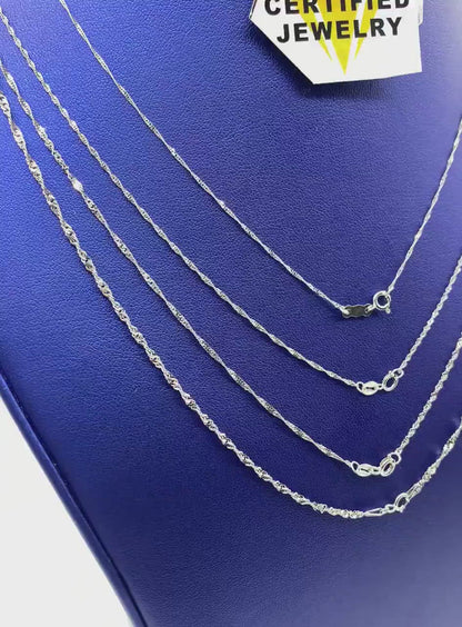 Solid 14K White Gold Singapore Rope Chain Necklace, 16"- 24" Inches, 0.8mm-1.7mm