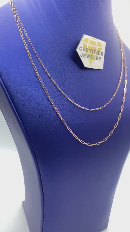 Solid 14k Rose Gold Paperclip Chain Necklace