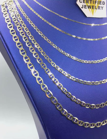 Solid 14K Yellow Gold Mariner Link Chain Necklace or Bracelet, 1.2mm To 6.3mm Wide