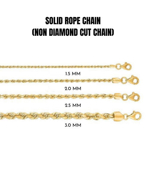 14K Solid Yellow Gold Rope Chain Necklace