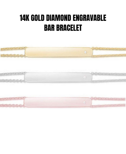 Solid 14K Gold Diamond Engravable Bar Bracelet