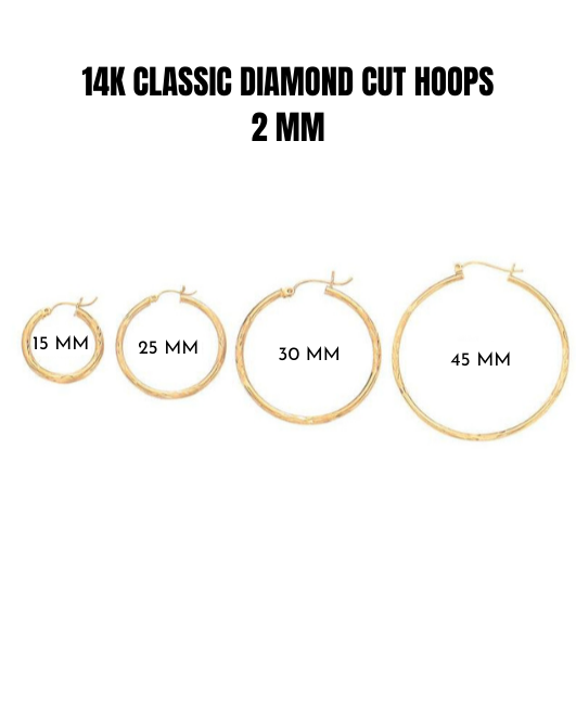 14k Gold Classic Diamond Cut Hoop Earrings