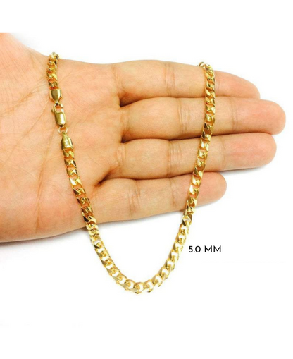 14K Solid Yellow Gold Miami Cuban Chain,5.0mm to 6.7mm Wide.