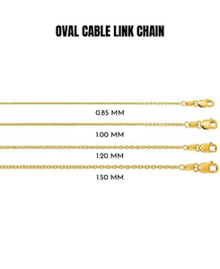 14K Solid Yellow Gold Oval Cable Link Chain