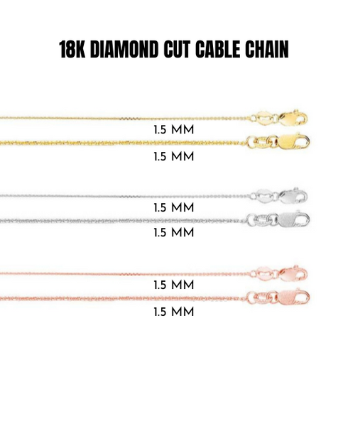 18k Solid Yellow Rose White Gold Diamond Cut Cable Link Necklace Pendant Chain