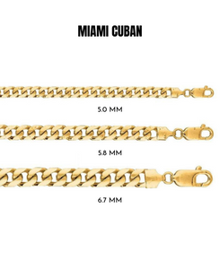 14K Solid Yellow Gold Miami Cuban Chain,5.0mm to 6.7mm Wide.