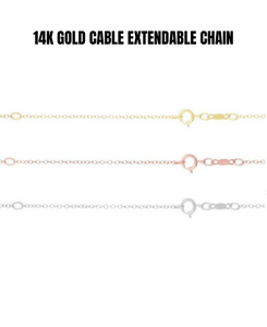 14k Solid Gold Extendable Cable Link Chain Necklace, 1.2 mm Wide.