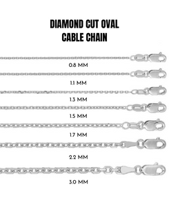 14K White Gold Diamond Cut Oval Cable Link Chain Necklace