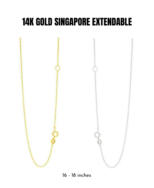 14K Solid Gold Singapore Chain Necklace, 1 MM Wide.