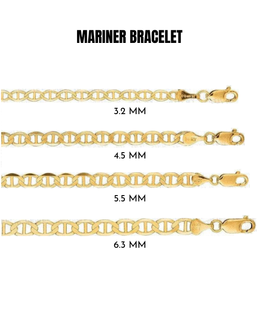 Solid 14K Yellow Gold Mariner Link Chain Bracelet