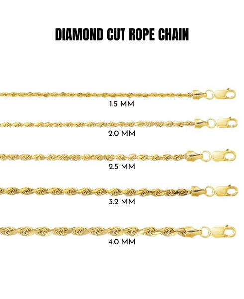 10K Yellow Gold Diamond Cut Rope Chain Necklace