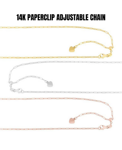 14k Solid Gold Paperclip Adjustable Chain Necklace