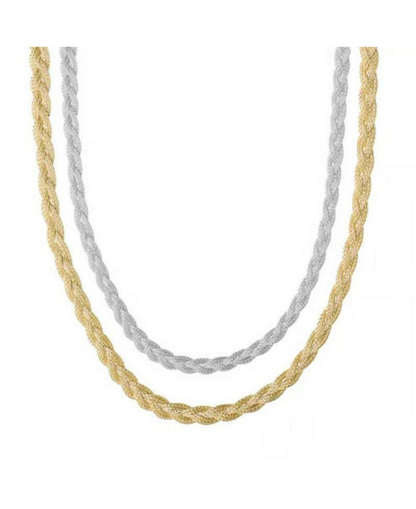 14K Solid Gold Braided Chain Necklace, 3.5 mm Wide.