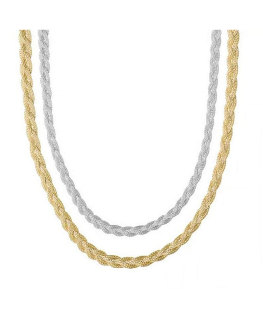 14K Solid Gold Braided Chain Necklace, 3.5 mm Wide.