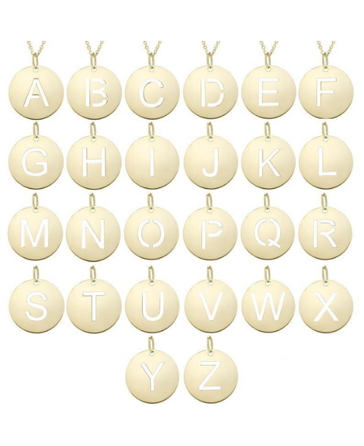 14k Gold A-Z Initial Letter Round Pendant Necklace