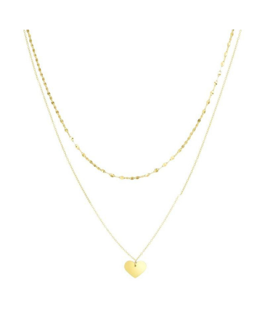 14k 18" Yellow Gold Heart Pendant Double Strand Necklace