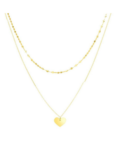 14k 18" Yellow Gold Heart Pendant Double Strand Necklace