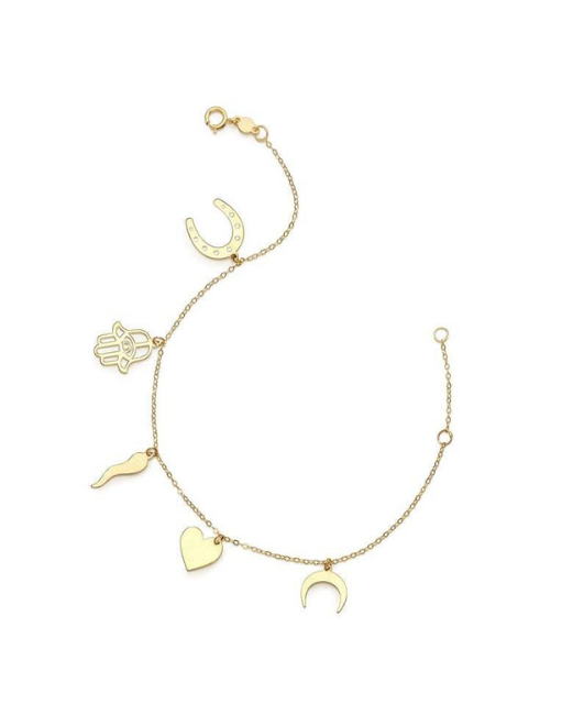 14k 7" Yellow Gold Charm Bracelet with Spring Ring Clasp ADJUSTABLE sizing for any size up to 8"