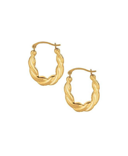 10K Yellow Gold Twisted Small Oval Hoop Earring with Hinged Clasp