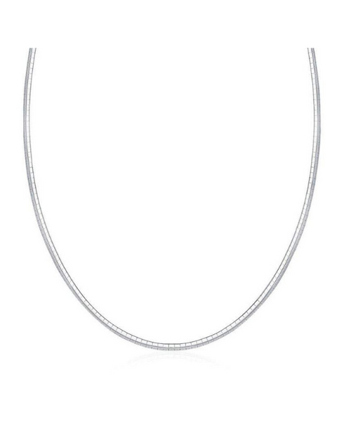 14K Solid White Gold Classic Omega Chain Necklace, 2.0 mm to 4.0 mm Wide.