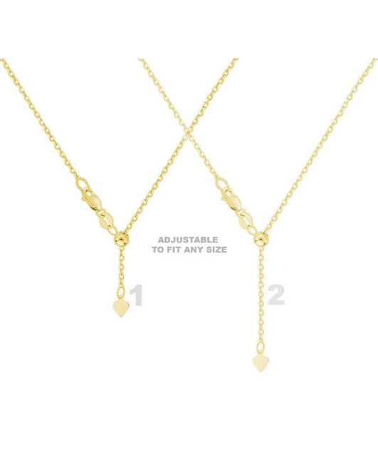 14K Solid Yellow Gold Adjustable Chain Necklace, 0.70mm to 1.5mm WIDE.