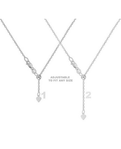 14K Solid White Gold Adjustable Chain Necklace, 0.70mm to 1.5mm Wide.