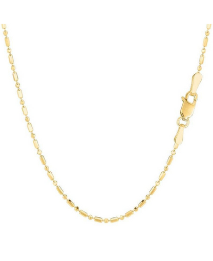 14K Solid Yellow Gold Bar and Ball Chain Necklace,1.0 MM TO 1.50 MM Wide.