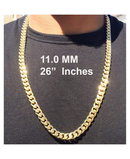 10K Yellow Gold Miami Cuban Chain Necklace, 6mm to 11mm Wide.