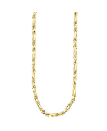 14k Solid Gold Figarope Chain, 4.3 mm to 6.5 mm Wide Necklace