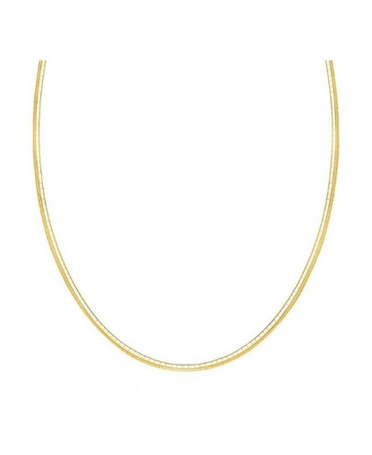 14K Solid Gold Classic Omega Chain Necklace, 2.00 mm to 6.00 mm Wide.