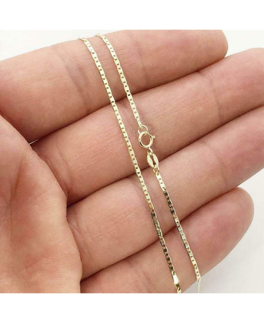 14K Solid Yellow Gold Mariner Link Chain Necklace, 1.2mm Wide.