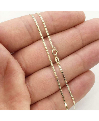 14K Solid Yellow Gold Mariner Link Chain Necklace, 1.2mm Wide.