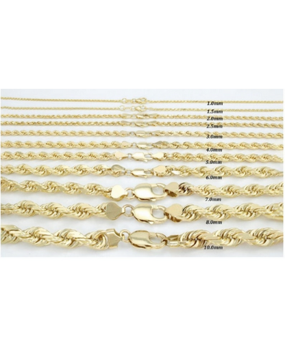 10K Gold 3MM Diamond Cut Rope Chain Necklace