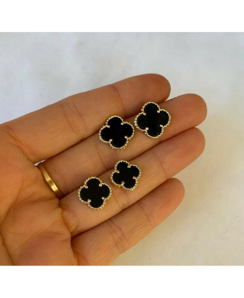 14k Solid Gold Clover Stud Earrings