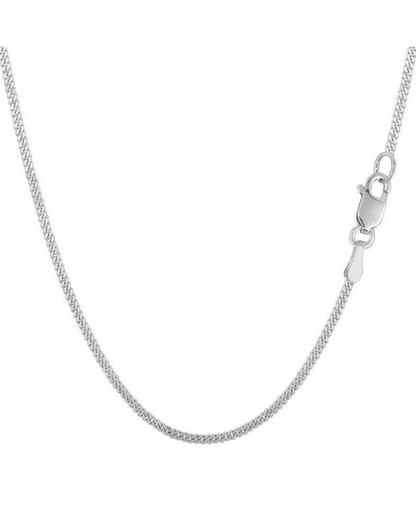 14K Solid White Gold Miami Cuban Chain Necklace, 1 mm to 1.5 mm Wide.