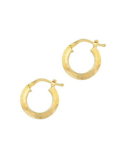 10k Yellow and White Gold Diamond Cut Fancy Round Tube Two Tone Hoop Earring