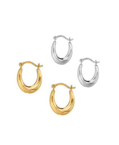 10K Yellow and White Gold Small Oval Hoop Earring with Hinged Clasp