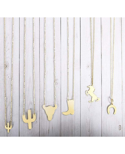 14k Gold Southwest Necklace Collection, Horseshoe, Cowboy Boot, LongHorn, Horse, Cactus , Pendant, Real Gold