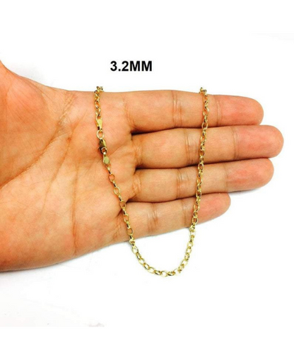 14K Yellow Gold Oval Rolo Chain Necklace,  3.2MM 4.6MM Wide.