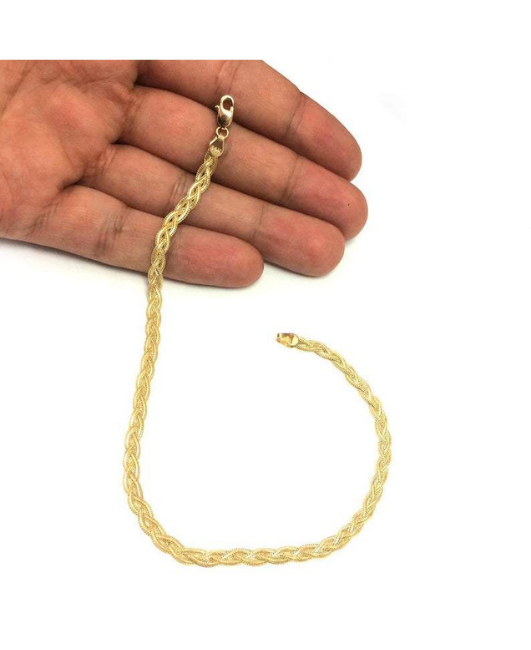 14K Solid Gold Braided Chain Necklace, 3.5 mm Wide.