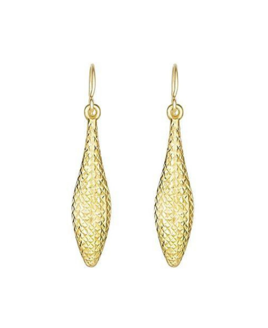 10K Yellow Gold Diamond Cut Puffed Reversible Teardrop Shaped Earring