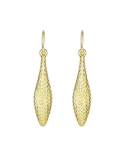 10K Yellow Gold Diamond Cut Puffed Reversible Teardrop Shaped Earring