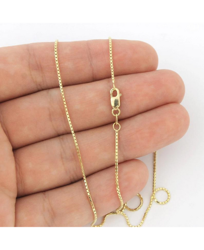 Solid 14K Gold Octagonal Box Chain Necklace, 16" - 24" Inch, 1mm Wide, White Yellow Gold, Gold Box Chain, Box Gold Chain , 14K Box Chain
