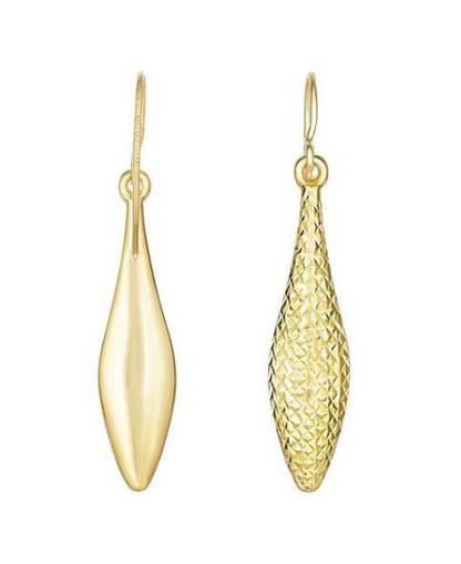 10K Yellow Gold Diamond Cut Puffed Reversible Teardrop Shaped Earring