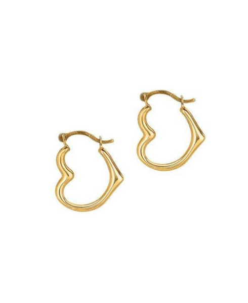 10K Yellow and White Gold Shiny Small Open Heart Hoop Earring with Hinged Clasp