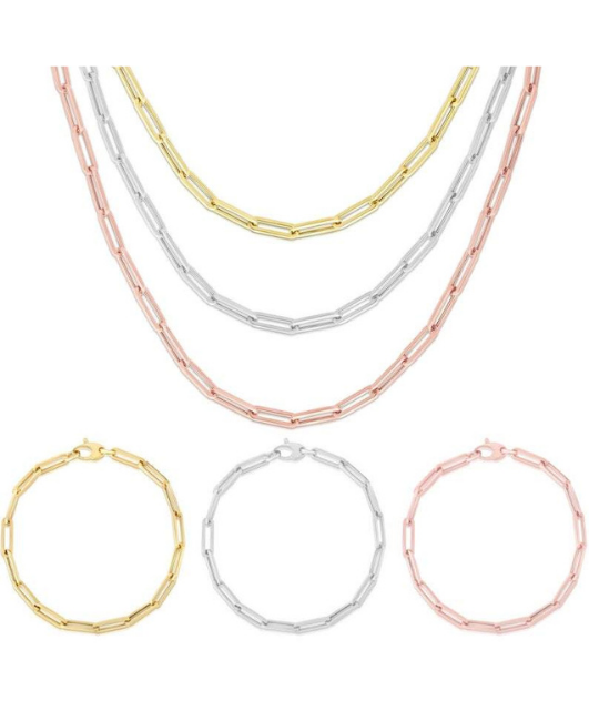 14k Yellow, White & Rose Gold Paperclip Chain Necklace