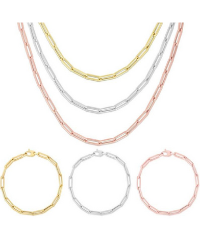 14k Yellow, White & Rose Gold Paperclip Chain Necklace